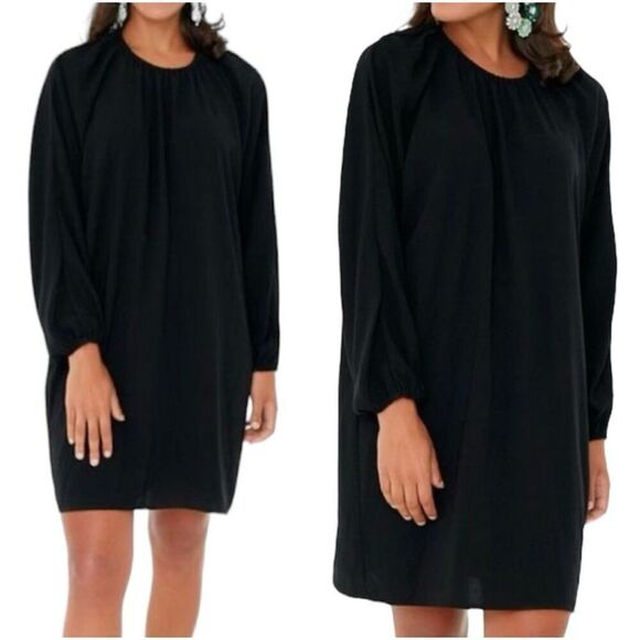 Tuckernuck Pomander Place Eliza Shift Dress Mini Long Blouson Sleeves Black M - Picture 1 of 12